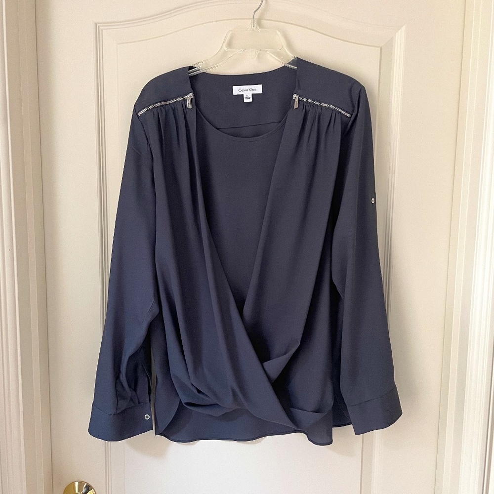 Draped Calvin Klein Blouse with Zipper Detail